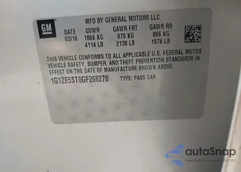 2016 Chevrolet Malibu 1Lt из США, поврежденный, VIN 1G1ZE5ST0GF268270